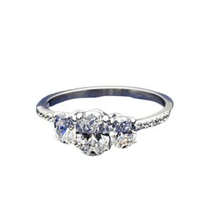 Three Stone Engagement CZ Sterling Silver Ring